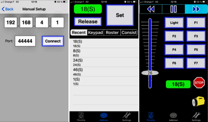 Ecrans application EngineDriver