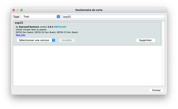 Figure 2 : Installation du paquet pour la prise en charge des ESP32.